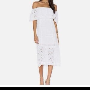 Free People Romantic off the shoulder Embroidered Cotton Midi Dress Ivory Sz XS